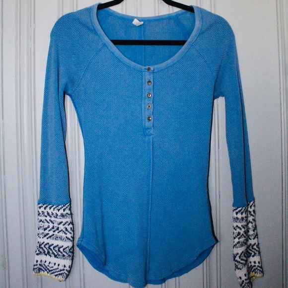 •FREE PEOPLE• Alpine Cuff Newbie Blue Thermal - Picture 5 of 6